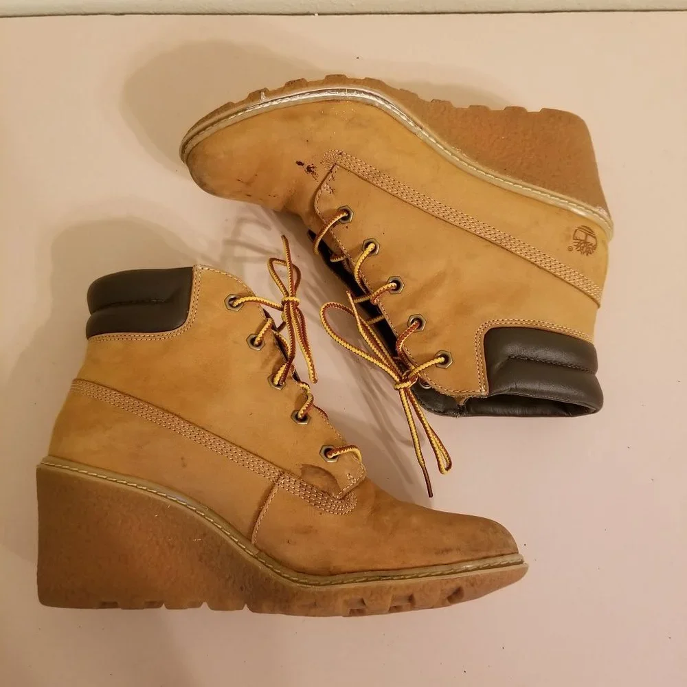 Timberland 7 Wheat Booties‎ Wedge Ankle Boots Leather 6 in Chukka AMSTON